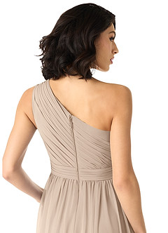 Azazie Mathilda Bridesmaid Dresses Taupe A-Line One Shoulder Chiffon Dress image10