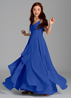 Azazie Karan Junior Abito A-Line in Chiffon Blu Reale image5