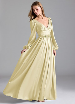 Azazie Norah Robes de demoiselle d'honneur Robe Trapèze en Satin extensible Sorbet Citron image3