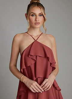 Azazie Deena Bridesmaid Dresses Terracotta A-Line Ruched Chiffon Dress image3