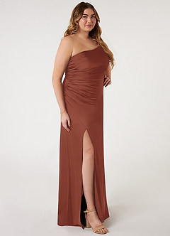 Azazie Eren Bridesmaid Dresses Auburn Mermaid One Shoulder Stretch Satin Dress image8