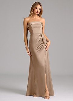 Azazie Aretha Bridesmaid Dresses Taupe A-Line Strapless Stretch Satin Convertible Dress image1
