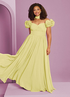 Barbie ♥ Azazie Bridesmaid Dresses Lemon Sorbet A-Line Off the Shoulder Chiffon Convertible Dress image10