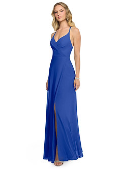 Azazie Davis Bridesmaid Dresses Royal Blue A-Line V-Neck Chiffon Dress image3