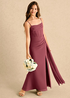 Azazie Moxie Girls Formal Jurken voor bloemenmeisjes A-lijn Jurk van Chiffon Kant Merlot image4