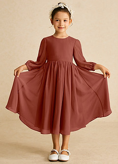 Azazie Lolo Flower Girl Dresses Auburn A-Line with Sleeves Chiffon Dress image3