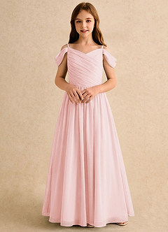 Azazie Chelo Girls Formal Jurken voor bloemenmeisjes A-Lijn Jurk van Chiffon Geplooid Blozend Roze image4