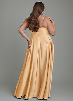 Azazie Elle Brautjungfernkleider A-Linie Plissee Stretch-Satin Kleid Gold image9