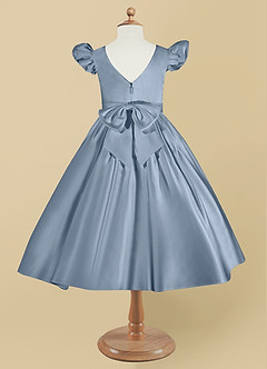 Azazie Violeta Blumenmädchenkleider Ballkleid Schleifen Matte Satin Kleid Staubblau image8