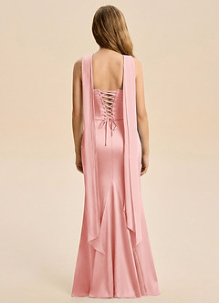 Azazie Sorrel Junior Powder Pink Mermaid Ruched Stretch Satin Dress image2