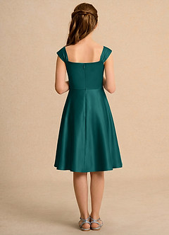 Azazie Budle Girls Formal Flower Girl Dresses Peacock A-Line Pleated Matte Satin Dress image2