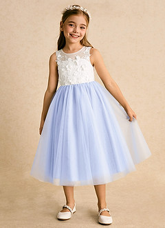 Azazie Lina Flower Girl Dresses Ivory Lavender Ball-Gown Lace Dress image2