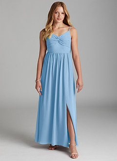 Azazie Zeya Junior A-Linie Chiffon Kleid Puderblau image3