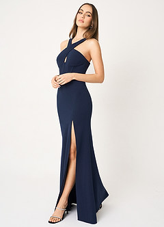 Reina Navy Cross Neck Maxi Dress image3