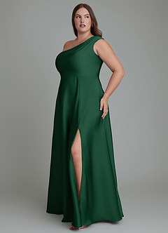 Azazie Melanie Bridesmaid Dresses Dark Green A-Line Off the Shoulder Stretch Satin Dress image11