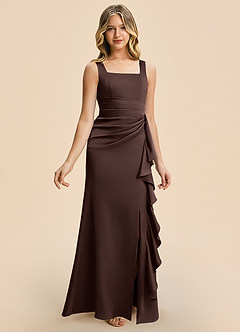 Azazie Adrienne Junior Ganache Sheath Pleated Stretch Satin Dress image6