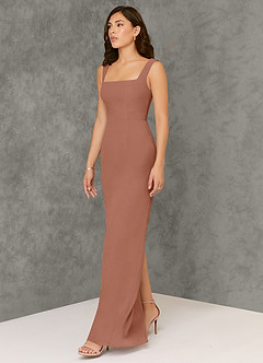 Azazie Flori Bridesmaid Dresses Bronzer Sheath Square Neckline Chiffon Dress image4