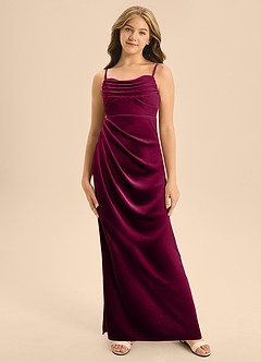 Azazie Mai Junior Brick Red A-Line Sweetheart Neckline Velvet Dress image6