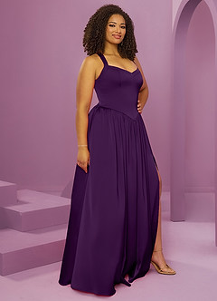 Barbie ♥ Azazie Bridesmaid Dresses Grape A-Line with Pockets Stretch Satin Dress image12