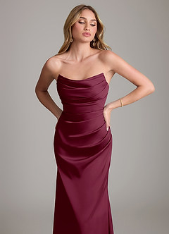 Azazie Lucille Bridesmaid Dresses Mulberry Mermaid Strapless Stretch Satin Convertible Dress image6