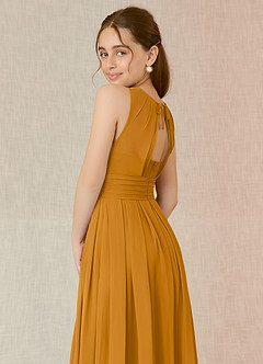 Azazie Bibiane Junior Vestido Caramelo de Chiffon de Linha A com Plissado image8