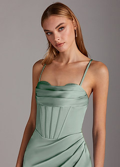 Azazie Brookelle Bridesmaid Dresses Agave Sheath Sweetheart Corset Stretch Satin Dress image7