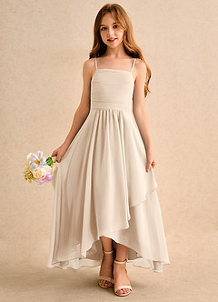 Azazie Twilight Dance Girls Formal Flower Girl Dresses White Alabaster A-Line Pleated Chiffon Dress image4