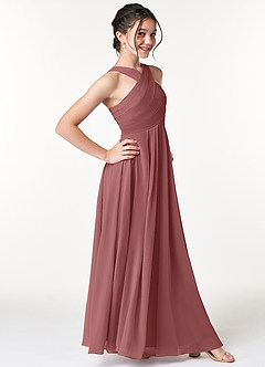Azazie Kaleigh Junior Agave A-Line Pleated Chiffon Dress image3