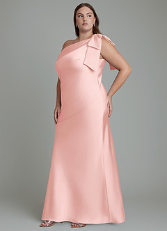Azazie Yuanna Bridesmaid Dresses Powder Pink Mermaid One Shoulder Stretch Satin Dress image12