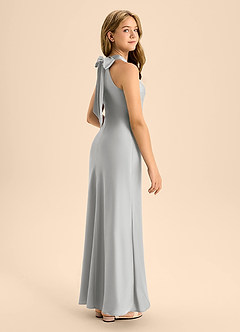Azazie Doretta Junior Vestido Prata de Cetim elástico de Linha A com Plissado image1