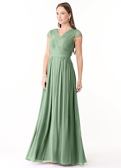 Azazie Organa Bridesmaid Dresses Matcha A-Line Pleated Chiffon Dress image3