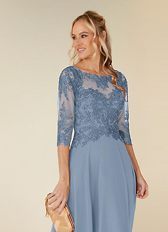 Azazie Monza Mother of the Bride Dresses Dusty Blue A-Line Lace Chiffon Dress image9
