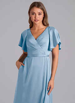 Azazie Ambrosia Schlussverkauf A-Linie Plissee Stretch-Satin Kleid Agave image2