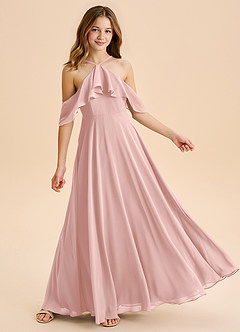 Azazie Tessabelle Junior Powder Pink A-Line Off the Shoulder Chiffon Dress image4