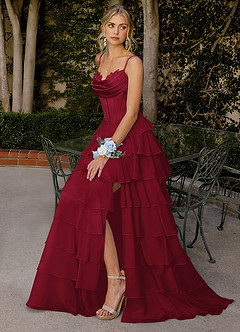 Floralace Merlot Ruffled A-line Prom Dress image2