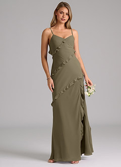 Azazie Nancie Abiti da Damigella Abito Sirena in Chiffon Increspato Willow Green image4