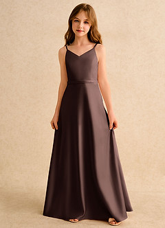 Azazie Fishie Girls Formal Flower Girl Dresses Ganache A-Line Matte Satin Dress image4