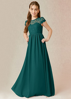 Azazie Delevingne Junior Peacock A-Line Lace Chiffon Dress image1