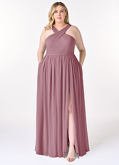 Azazie Elvira Bridesmaid Dresses Vintage Mauve A-Line Pleated Chiffon Dress image7