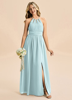 Azazie Noelle Junior Linia A Pofałdowany Szyfon Długość podłogi Młodsza druhna Sukienka image6