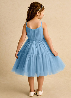 Azazie Osea Flower Girl Dresses Steel Blue Ball-Gown Pleated Tulle Dress image2