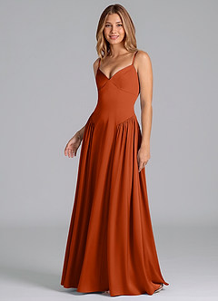 Azazie Kirby Jurken voor bruidsmeisjes Jurk van Stretch Satijn met A-Lijn Paprika image4