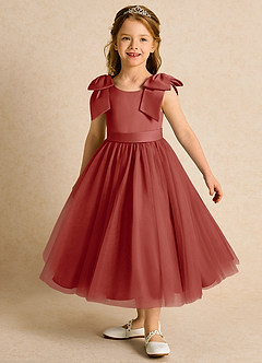 Azazie Serene Flower Girl Dresses Terracotta Ball-Gown Bow Matte Satin Dress image1