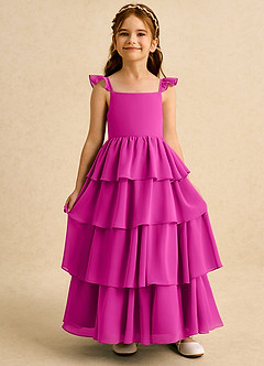 Azazie Boba vestidos de niña de las flores Vestido de Fucsia de Gasa de Corte En A con Escote Cuadrado image6