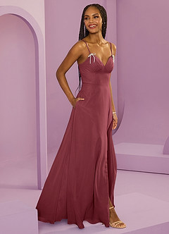 Barbie ♥ Azazie Robes de demoiselle d'honneur Robe Trapèze en Mousseline de soie avec poches Merlot image4