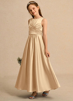 Azazie Ducky Girls Formal Blumenmädchenkleider A-Linie Plissee Stretch-Satin Kleid Champagner image3
