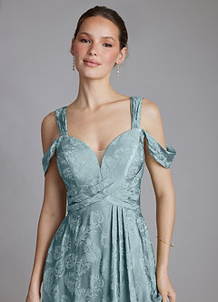 Azazie Emoria Bridesmaid Dresses Light Blue Jacquard A-Line Off the Shoulder Jacquard Dress image3