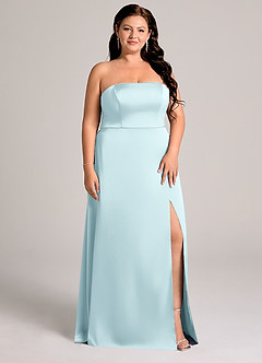 Azazie Wren Vestidos de damas de honor Vestido de Azul Nube de Satén Elástico de Corte en A Convertible con Sin tirantes image9