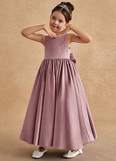 Azazie Bettie Flower Girl Dresses Dusty Rose A-Line Bow Matte Satin Dress image2