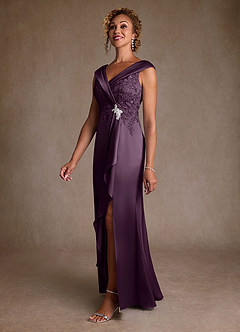 Azazie Santa Monica Mother of the Bride Dresses Plum A-Line Lace Dress image4